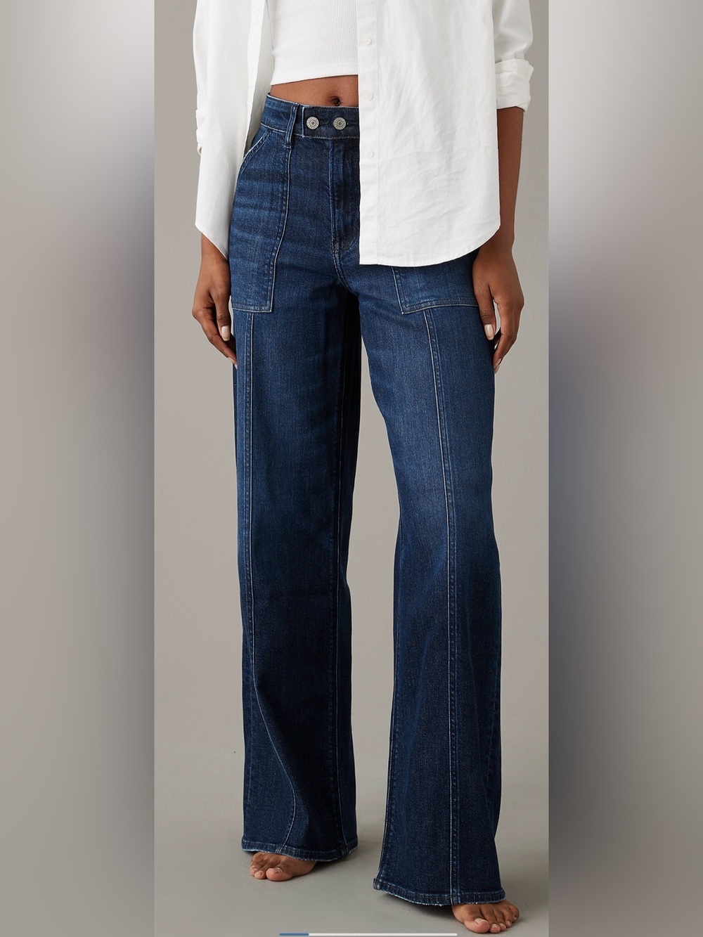 American Eagle Dreamy Drape Stretch Super High-Waisted Baggy Wide-Leg - 6 Long